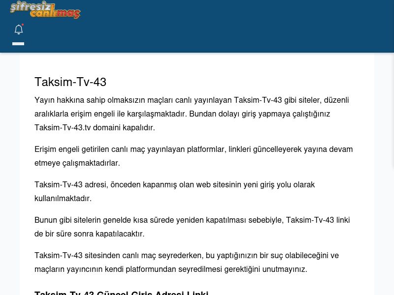Taksim-Tv-43 Güncel Giriş - Şifresiz canlı maç izle - Ekran Görüntüsü