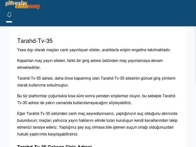 Tarahd-Tv-35 Giriş Linki - Şifresiz canlı maç izle - Ekran Görüntüsü