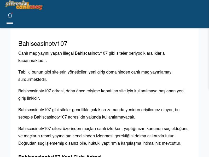 Bahiscasinotv107 Maç İzle - Şifresiz canlı maç izle - Ekran Görüntüsü