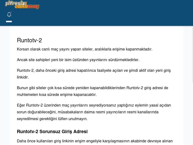 Runtotv-2 Güncel Giriş - Şifresiz canlı maç izle - Ekran Görüntüsü