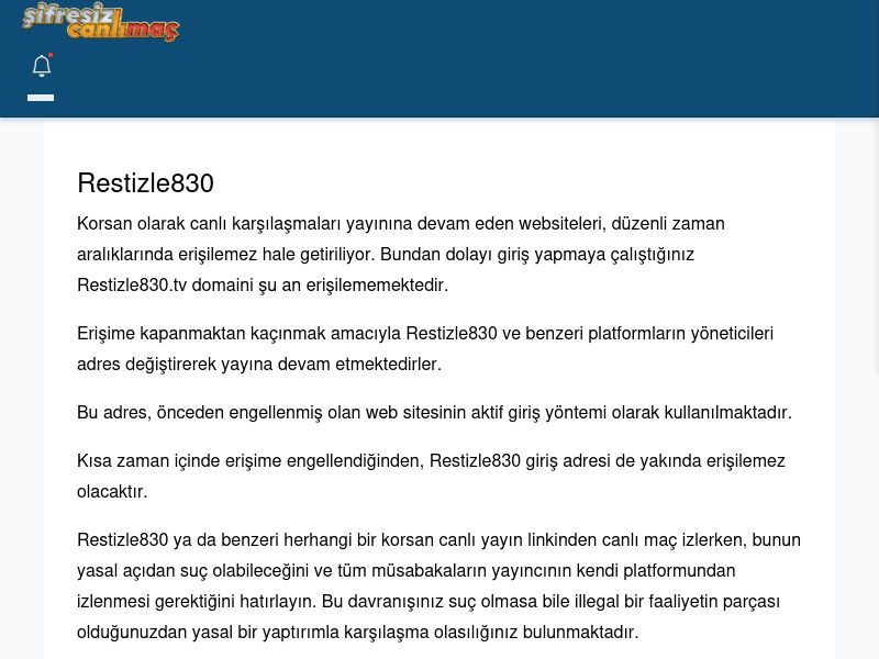 Restizle830 Maç İzle - Şifresiz canlı maç izle - Ekran Görüntüsü