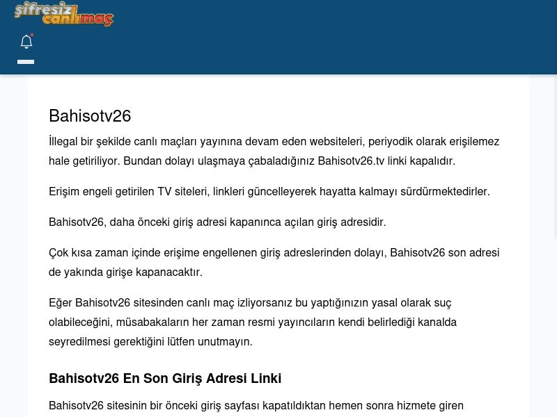 Bahisotv26 Giriş Linki - Şifresiz canlı maç izle - Ekran Görüntüsü