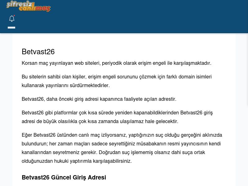 Betvast26 Giriş Linki - Şifresiz canlı maç izle - Ekran Görüntüsü