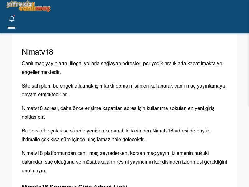 Nimatv18 Güncel Giriş - Şifresiz canlı maç izle - Ekran Görüntüsü