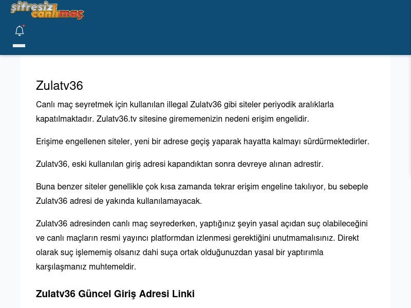 Zulatv36 Giriş Linki - Şifresiz canlı maç izle - Ekran Görüntüsü