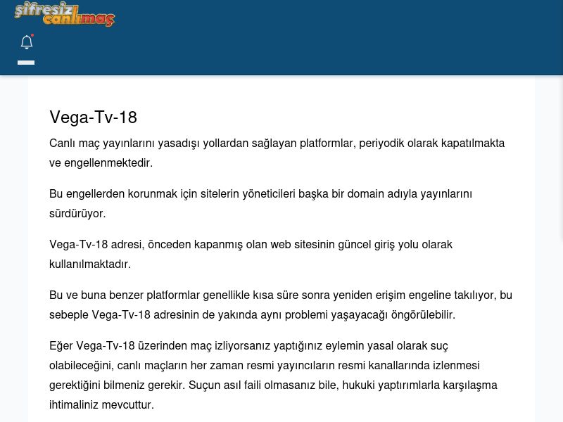Vega-Tv-18 Canlı Maç - Şifresiz canlı maç izle - Ekran Görüntüsü