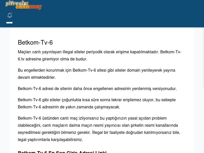 Betkom-Tv-6 Giriş Linki - Şifresiz canlı maç izle - Ekran Görüntüsü