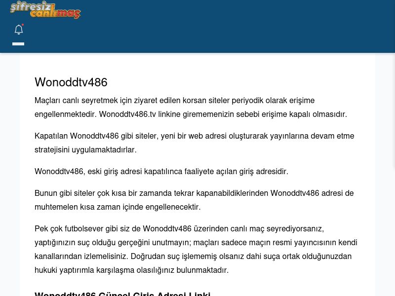 Wonoddtv486 Giriş Linki - Şifresiz canlı maç izle - Ekran Görüntüsü
