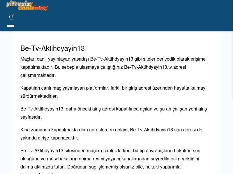 Be-Tv-Aktihdyayin13 Canlı Maç - Şifresiz canlı maç izle - Ekran Görüntüsü