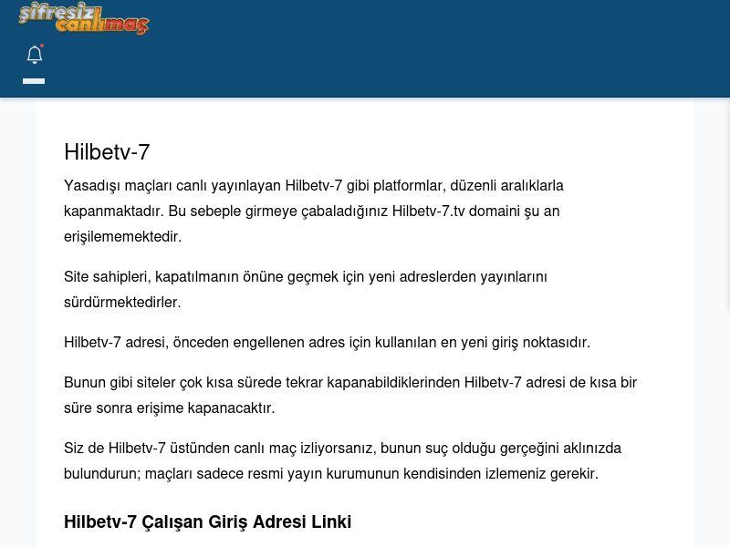 Hilbetv-7 Giriş Linki - Şifresiz canlı maç izle - Ekran Görüntüsü