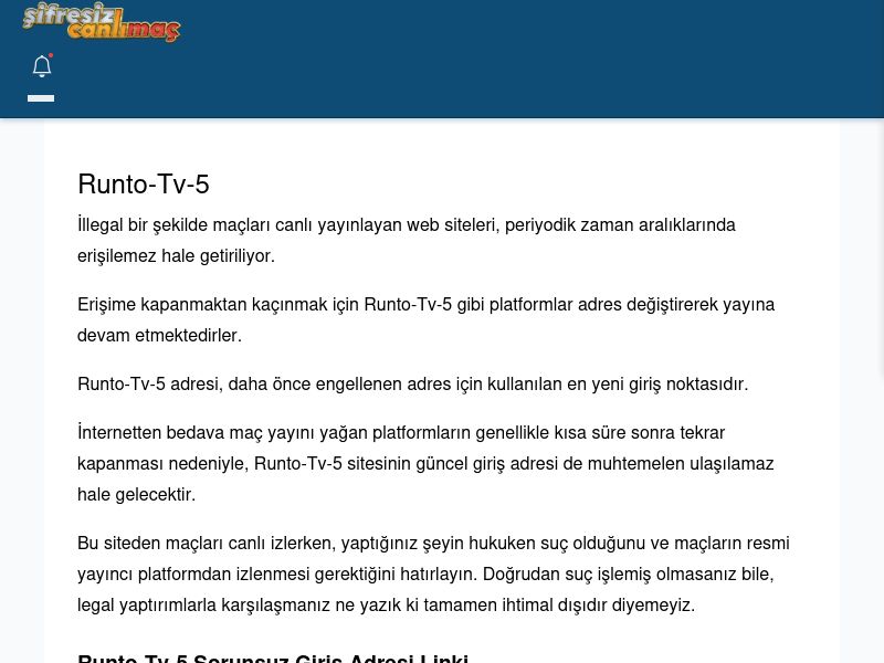 Runto-Tv-5 Güncel Giriş - Şifresiz canlı maç izle - Ekran Görüntüsü
