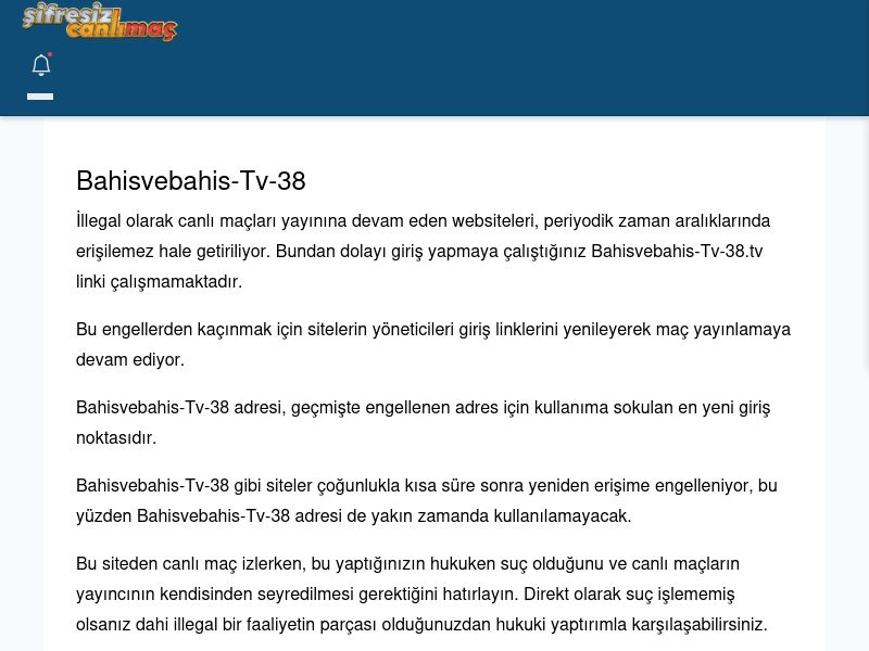 Bahisvebahis-Tv-38 Giriş Linki - Şifresiz canlı maç izle - Ekran Görüntüsü