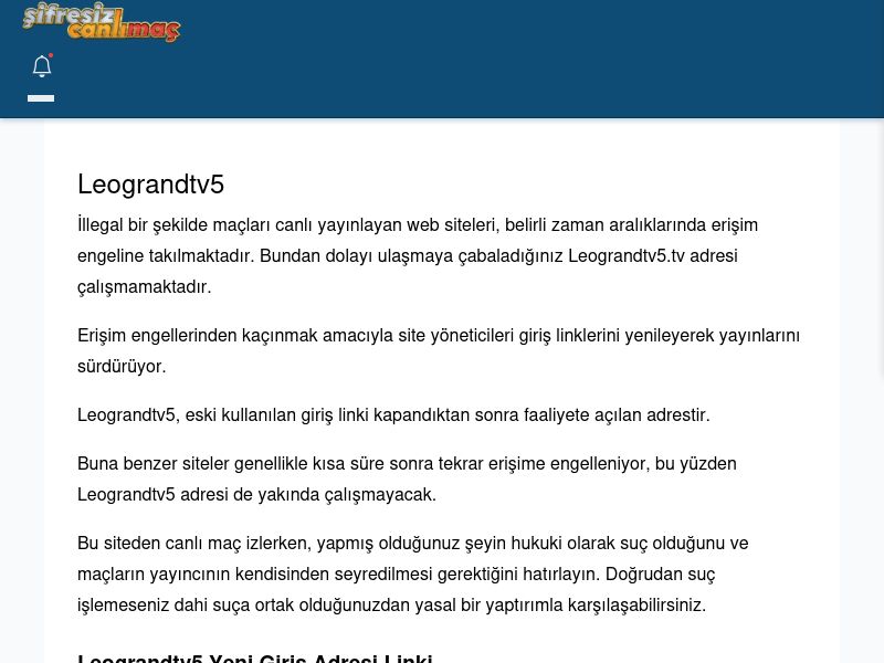Leograndtv5 Giriş Linki - Şifresiz canlı maç izle - Ekran Görüntüsü