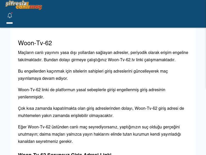 Woon-Tv-62 Giriş Linki - Şifresiz canlı maç izle - Ekran Görüntüsü