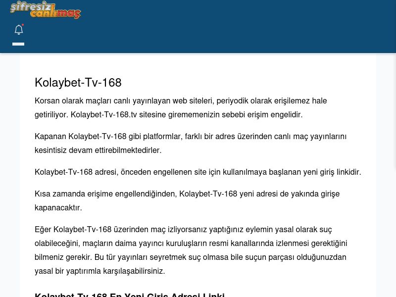 Kolaybet-Tv-168 Canlı Maç İzle - Şifresiz canlı maç izle - Ekran Görüntüsü