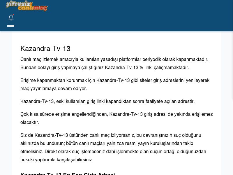 Kazandra-Tv-13 Canlı Maç - Şifresiz canlı maç izle - Ekran Görüntüsü