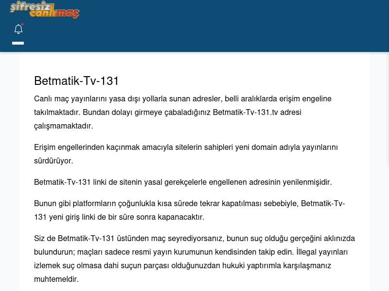 Betmatik-Tv-131 Canlı Maç - Şifresiz canlı maç izle - Ekran Görüntüsü