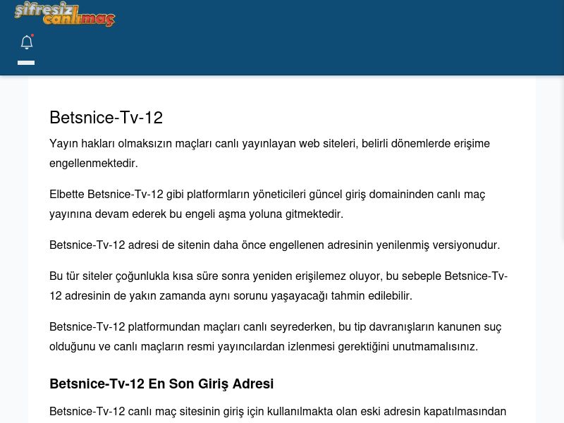 Betsnice-Tv-12 Giriş Linki - Şifresiz canlı maç izle - Ekran Görüntüsü