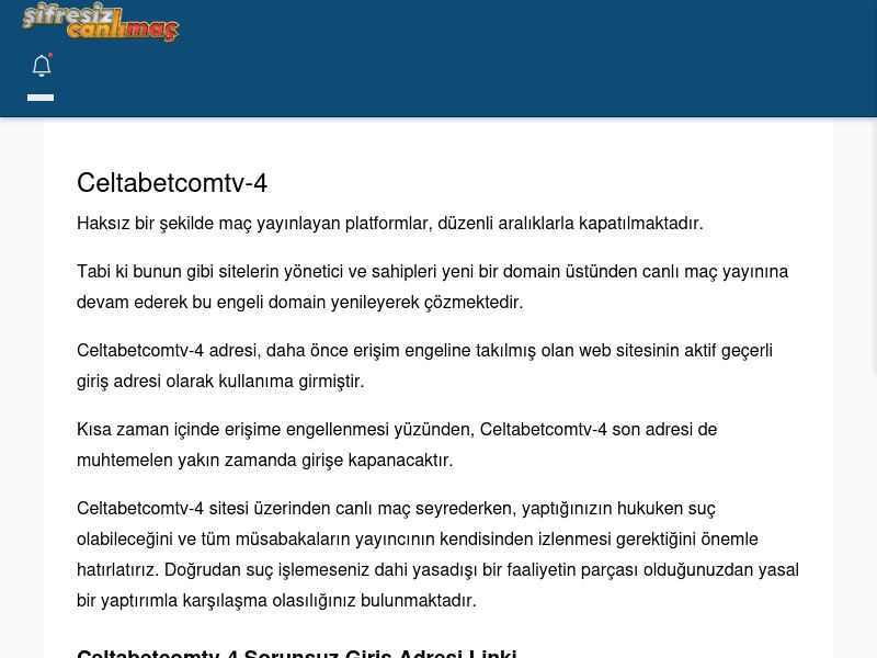 Celtabetcomtv-4 Canlı Maç - Şifresiz canlı maç izle - Ekran Görüntüsü