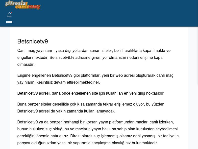 Betsnicetv9 Canlı Maç İzle - Şifresiz canlı maç izle - Ekran Görüntüsü
