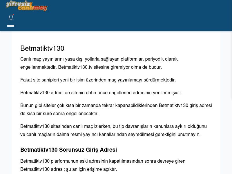 Betmatiktv130 Canlı Maç İzle - Şifresiz canlı maç izle - Ekran Görüntüsü