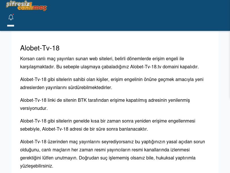 Alobet-Tv-18 Maç İzle - Şifresiz canlı maç izle - Ekran Görüntüsü