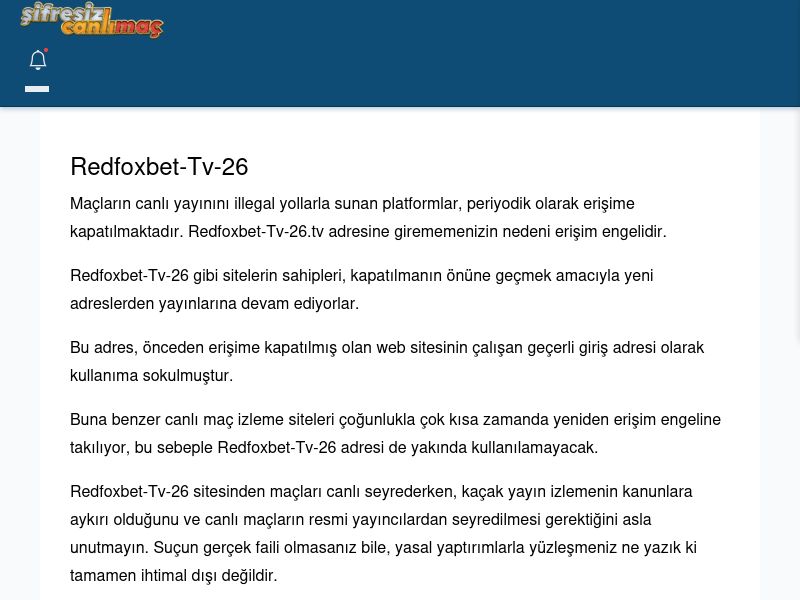 Redfoxbet-Tv-26 Canlı Maç - Şifresiz canlı maç izle - Ekran Görüntüsü