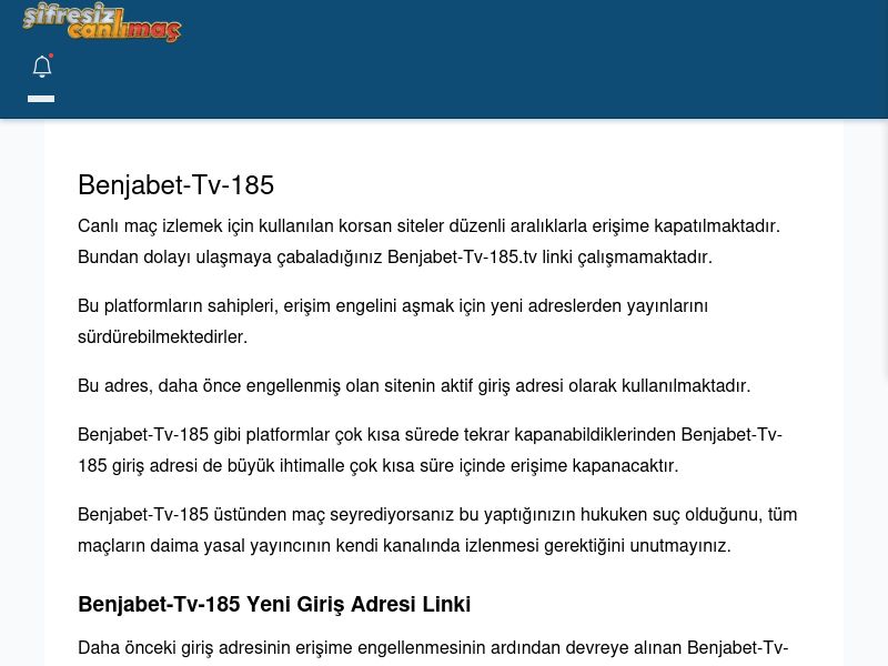 Benjabet-Tv-185 Canlı Maç - Şifresiz canlı maç izle - Ekran Görüntüsü
