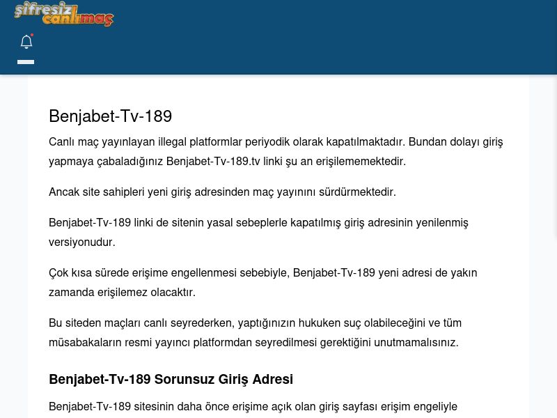 Benjabet-Tv-189 Canlı Maç - Şifresiz canlı maç izle - Ekran Görüntüsü
