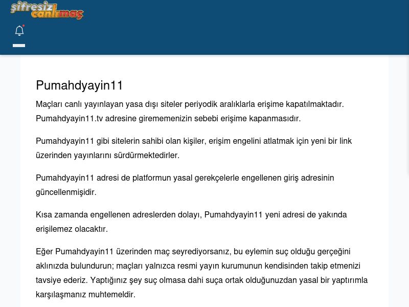 Pumahdyayin11 Canlı Maç - Şifresiz canlı maç izle - Ekran Görüntüsü