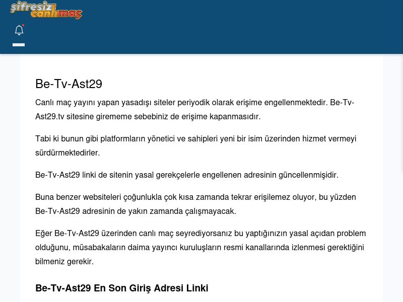 Be-Tv-Ast29 Canlı Maç - Şifresiz canlı maç izle - Ekran Görüntüsü
