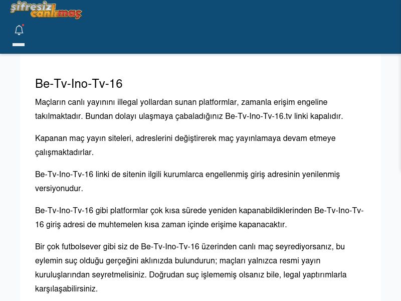 Be-Tv-Ino-Tv-16 Canlı Maç İzle - Şifresiz canlı maç izle - Ekran Görüntüsü
