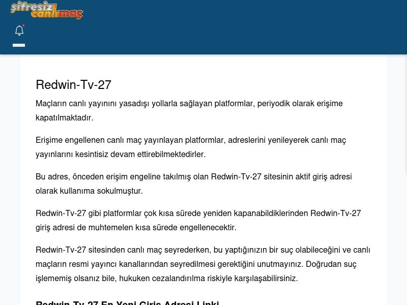 Redwin-Tv-27 Giriş Linki - Şifresiz canlı maç izle - Ekran Görüntüsü
