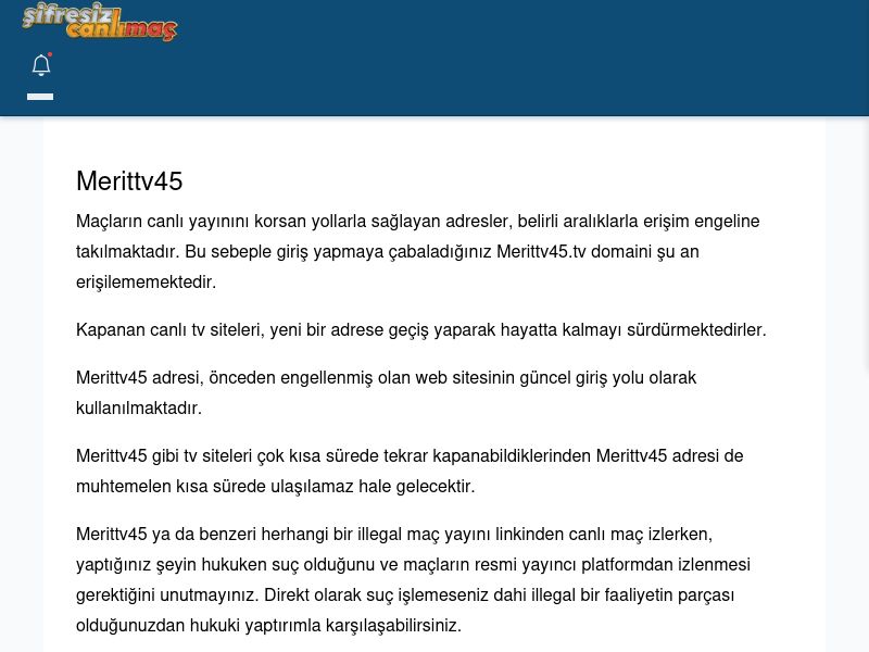 Merittv45 Maç İzle - Şifresiz canlı maç izle - Ekran Görüntüsü