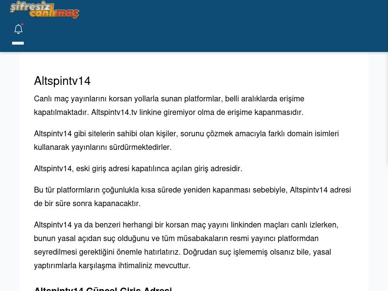 Altspintv14 Güncel Giriş - Şifresiz canlı maç izle - Ekran Görüntüsü