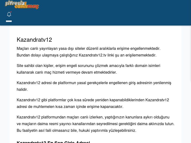 Kazandratv12 Giriş Linki - Şifresiz canlı maç izle - Ekran Görüntüsü