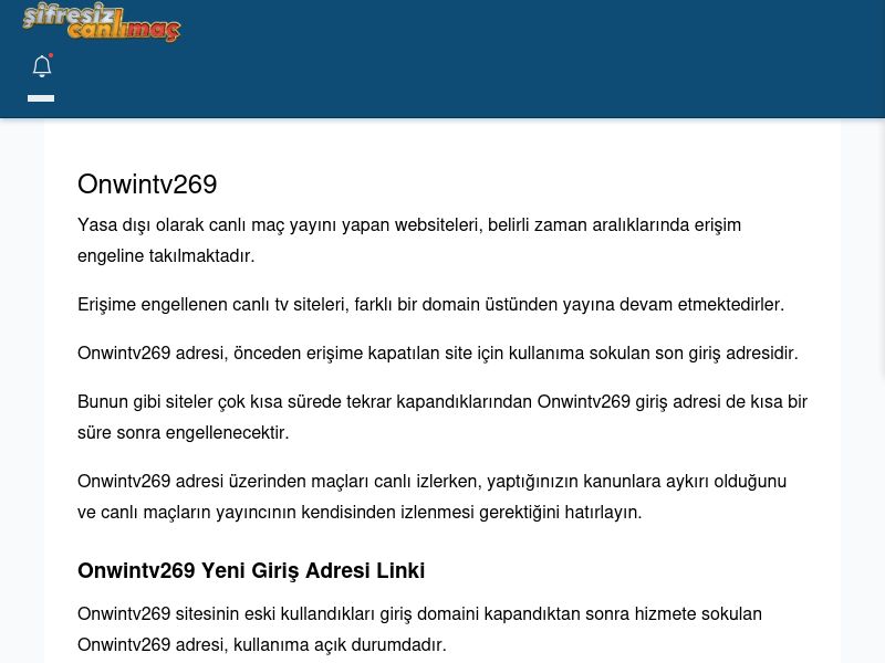 Onwintv269 Canlı Maç İzle - Şifresiz canlı maç izle - Ekran Görüntüsü