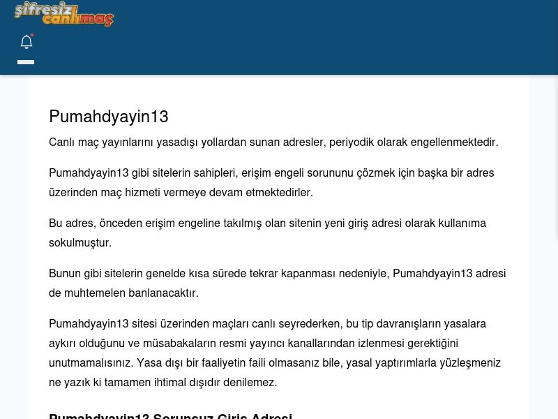 Pumahdyayin13 Giriş Linki - Şifresiz canlı maç izle - Ekran Görüntüsü