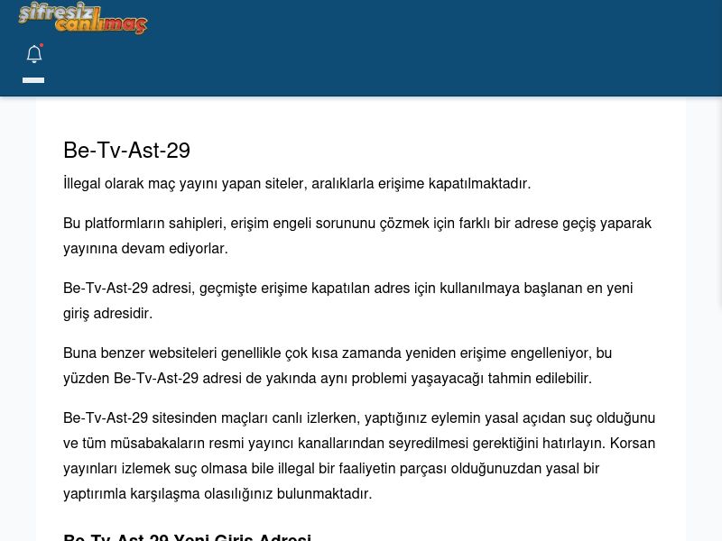 Be-Tv-Ast-29 Giriş Linki - Şifresiz canlı maç izle - Ekran Görüntüsü