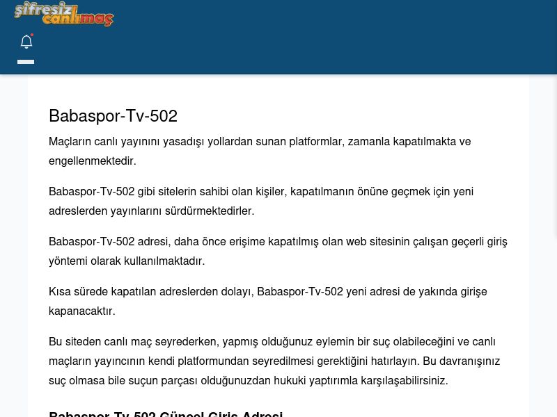 Babaspor-Tv-502 Giriş Linki - Şifresiz canlı maç izle - Ekran Görüntüsü