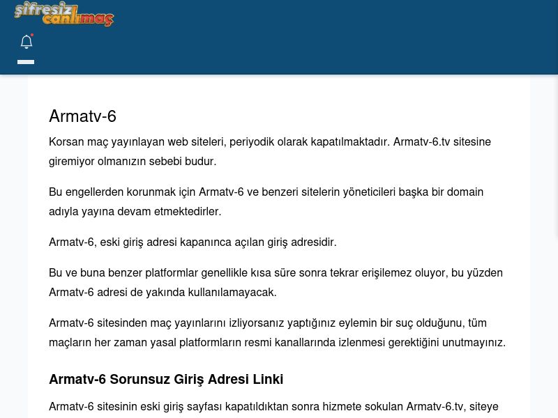 Armatv-6 Maç İzle - Şifresiz canlı maç izle - Ekran Görüntüsü