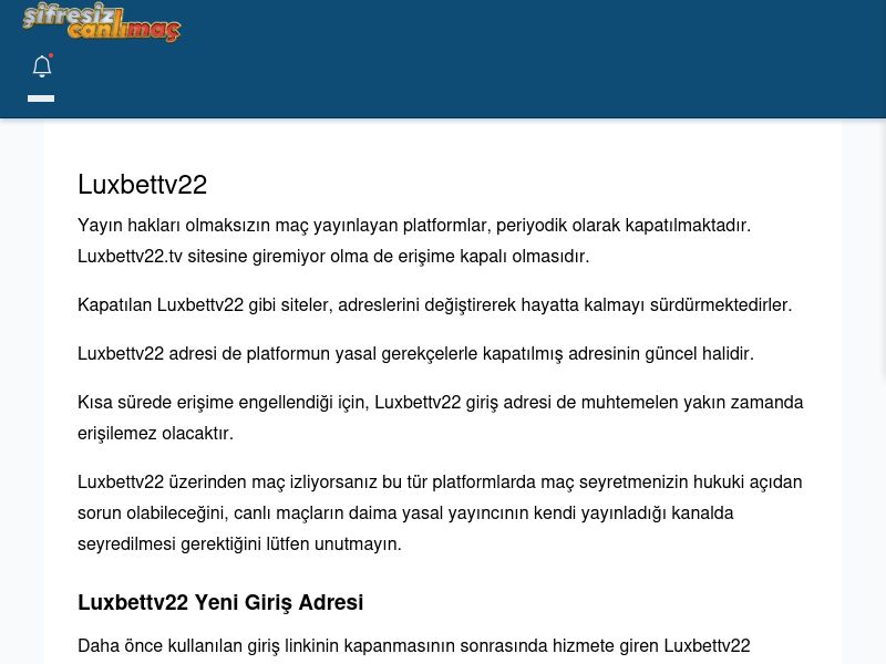 Luxbettv22 Maç İzle - Şifresiz canlı maç izle - Ekran Görüntüsü