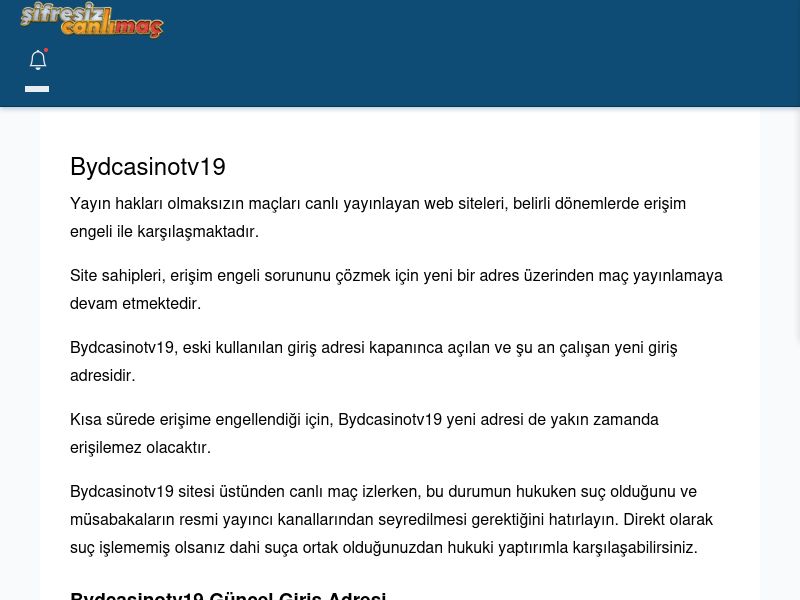 Bydcasinotv19 Giriş Linki - Şifresiz canlı maç izle - Ekran Görüntüsü