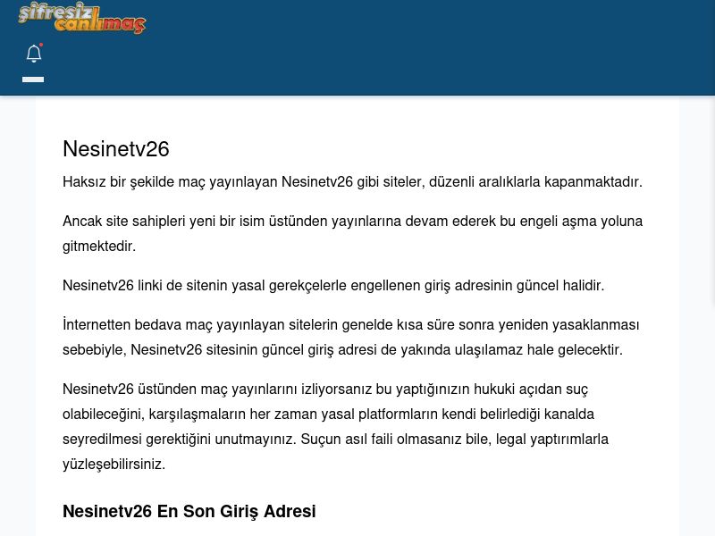 Nesinetv26 Maç İzle - Şifresiz canlı maç izle - Ekran Görüntüsü