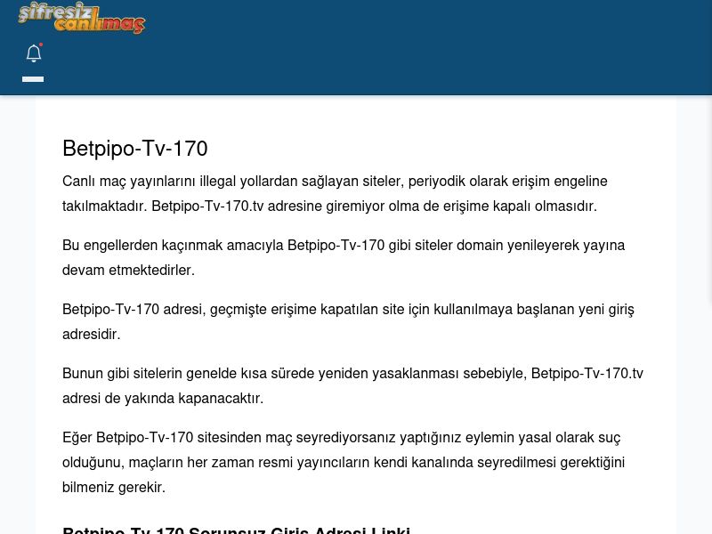 Betpipo-Tv-170 Canlı Maç - Şifresiz canlı maç izle - Ekran Görüntüsü