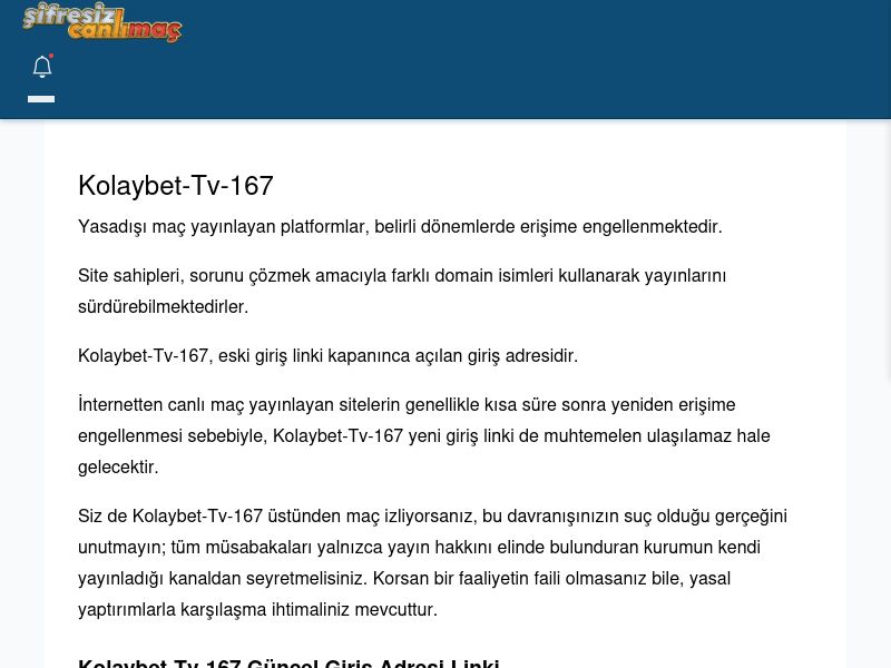 Kolaybet-Tv-167 Canlı Maç - Şifresiz canlı maç izle - Ekran Görüntüsü