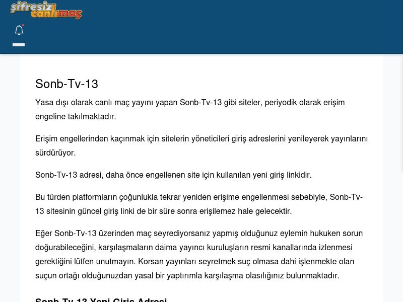 Sonb-Tv-13 Canlı Maç İzle - Şifresiz canlı maç izle - Ekran Görüntüsü