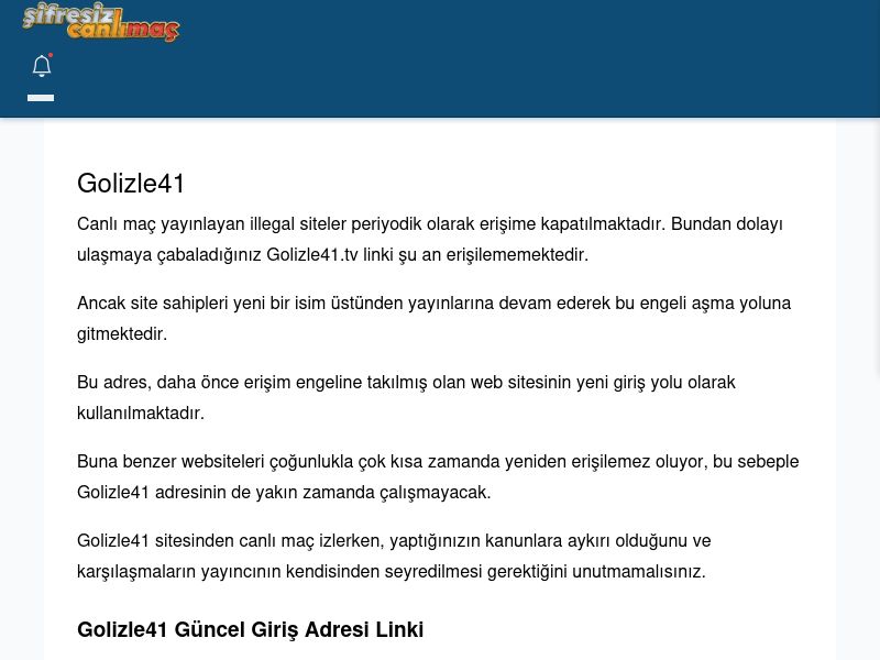 Golizle41 Giriş Linki - Şifresiz canlı maç izle - Ekran Görüntüsü