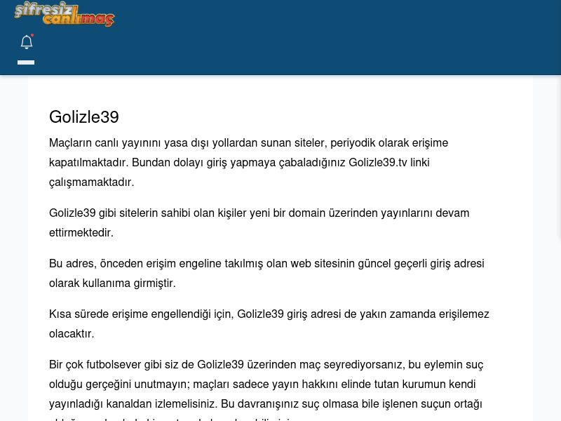 Golizle39 Giriş Linki - Şifresiz canlı maç izle - Ekran Görüntüsü