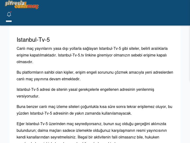 Istanbul-Tv-5 Giriş Linki - Şifresiz canlı maç izle - Ekran Görüntüsü